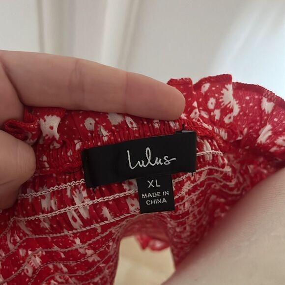 Lulu’s Summertime Sweetness Red Floral Print Smocked Puff Sleeve Top - Picture 8 of 8